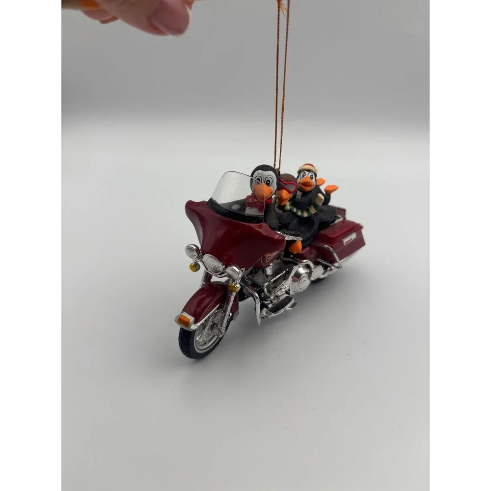 Harley Davidson Penguins on Electra Glide Motorcycle Christmas Ornament Maroon